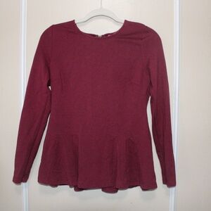 CATHERINE LONG SLEEVE RED PEPLUM TOP, M